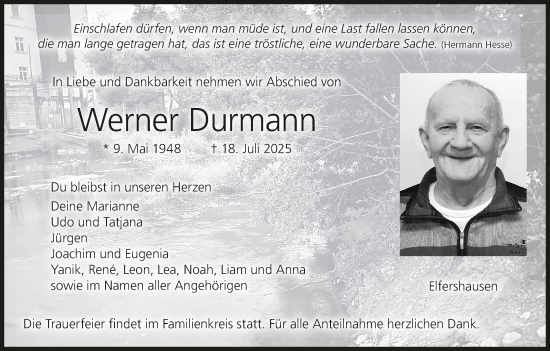 Anzeige von Werner Durmann von MGO