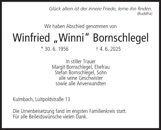 Anzeige von Winfried Bornschlegel von MGO