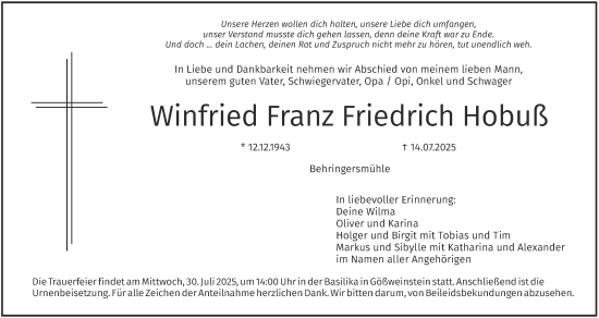 Anzeige von Winfried Franz Friedrich Hobuß von MGO