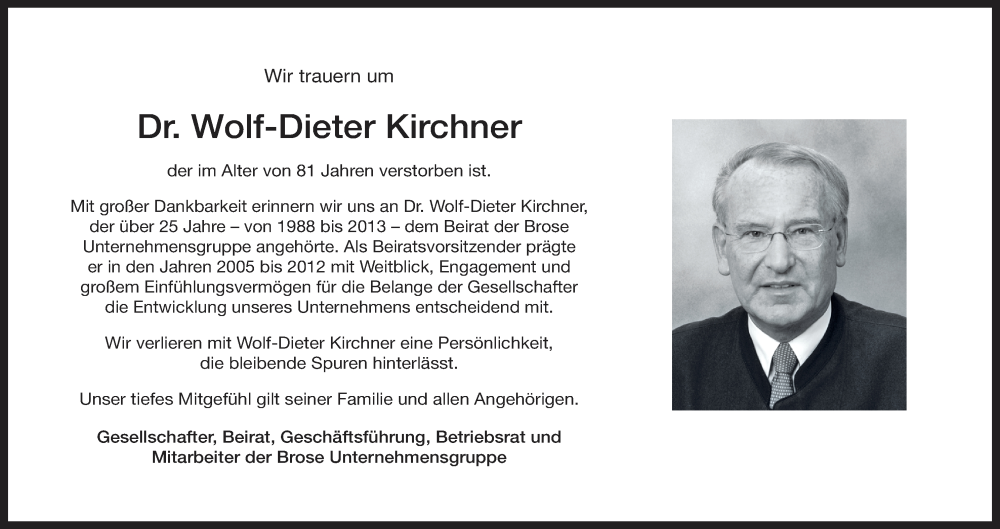  Traueranzeige für Wolf-Dieter Kirchner vom 08.07.2025 aus MGO