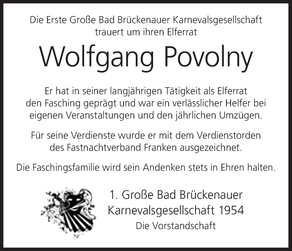  Traueranzeige für Wolfgang Povolny vom 12.07.2025 aus MGO