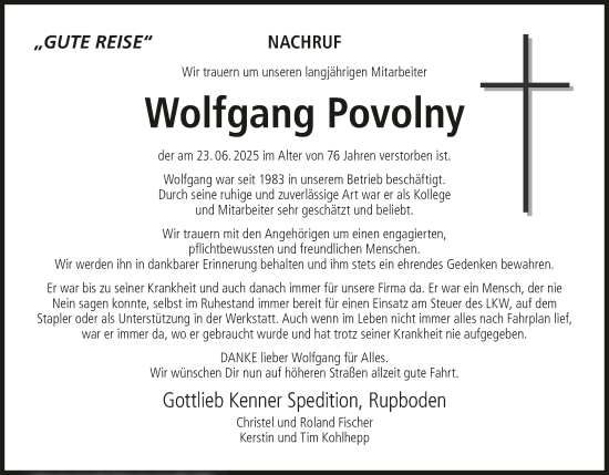 Anzeige von Wolfgang Povolny von MGO