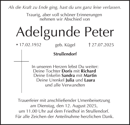 Anzeige von Adelgunde Peter von MGO