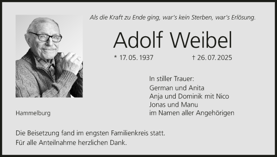 Anzeige von Adolf Weibel von MGO