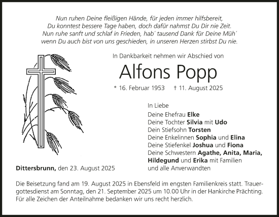 Anzeige von Alfons Popp von MGO