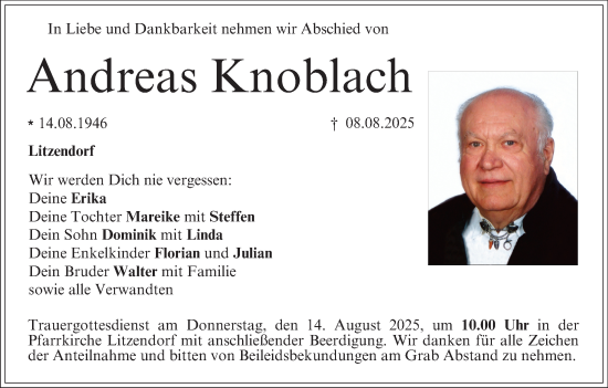 Anzeige von Andreas Knoblach von MGO