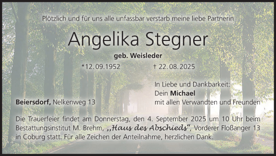 Anzeige von Angelika Stegner von MGO
