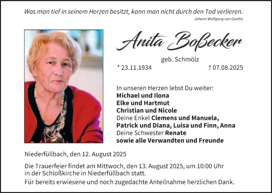 Anzeige von Anita Boßecker von MGO
