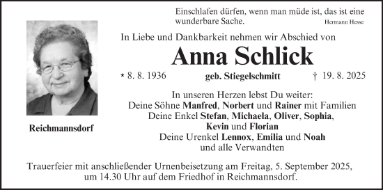 Anzeige von Anna Schlick von MGO