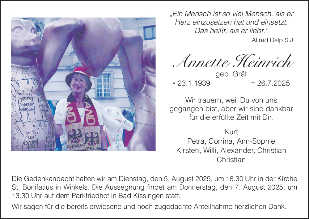  Traueranzeige für Annette Heinrich vom 02.08.2025 aus MGO