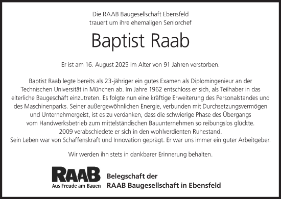 Anzeige von Baptist Raab von MGO
