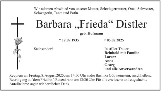 Anzeige von Barbara Distler von MGO
