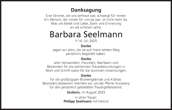 Anzeige von Barbara Seelmann von MGO