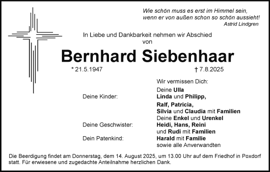 Anzeige von Bernhard Siebenhaar von MGO