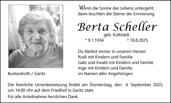 Anzeige von Berta Scheller von MGO
