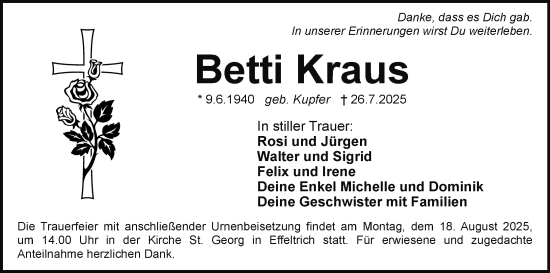 Anzeige von Betti Kraus von MGO