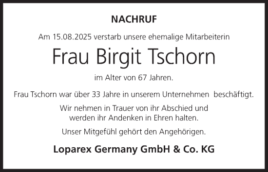 Anzeige von Birgit Tschorn von MGO