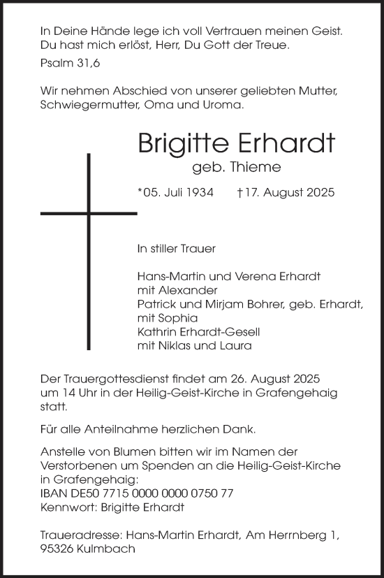 Anzeige von Brigitte Erhardt von MGO