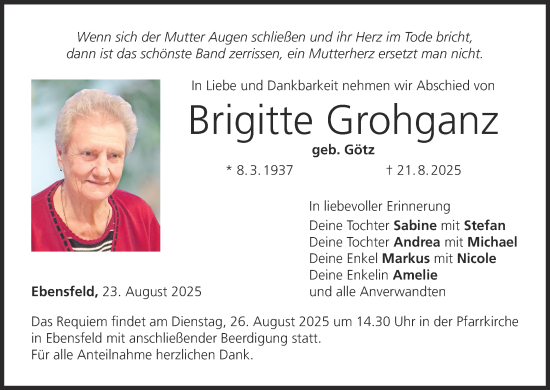 Anzeige von Brigitte Grohganz von MGO