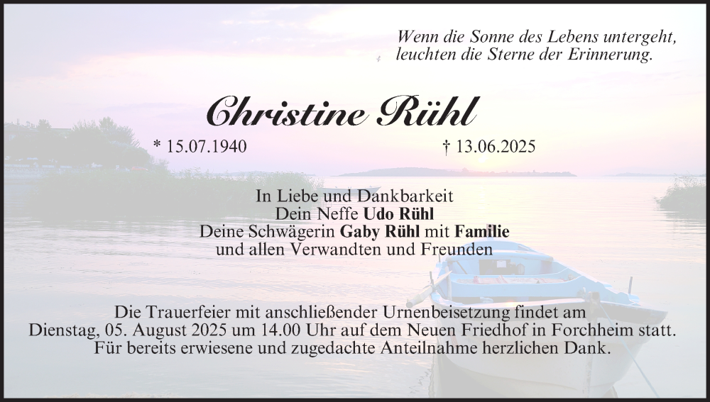  Traueranzeige für Christine Rühl vom 02.08.2025 aus MGO