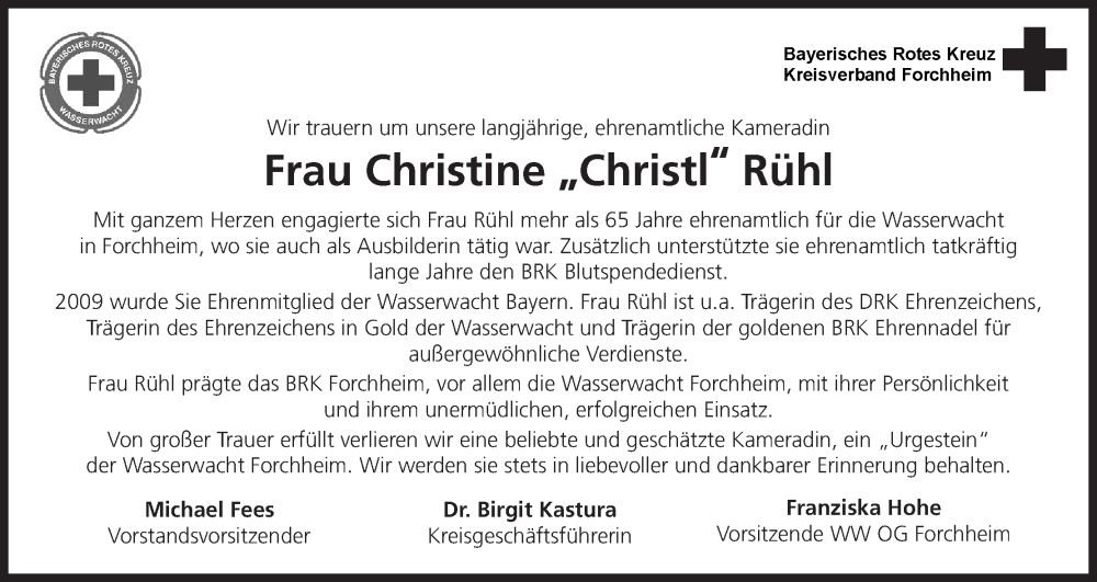  Traueranzeige für Christine Rühl vom 05.08.2025 aus MGO