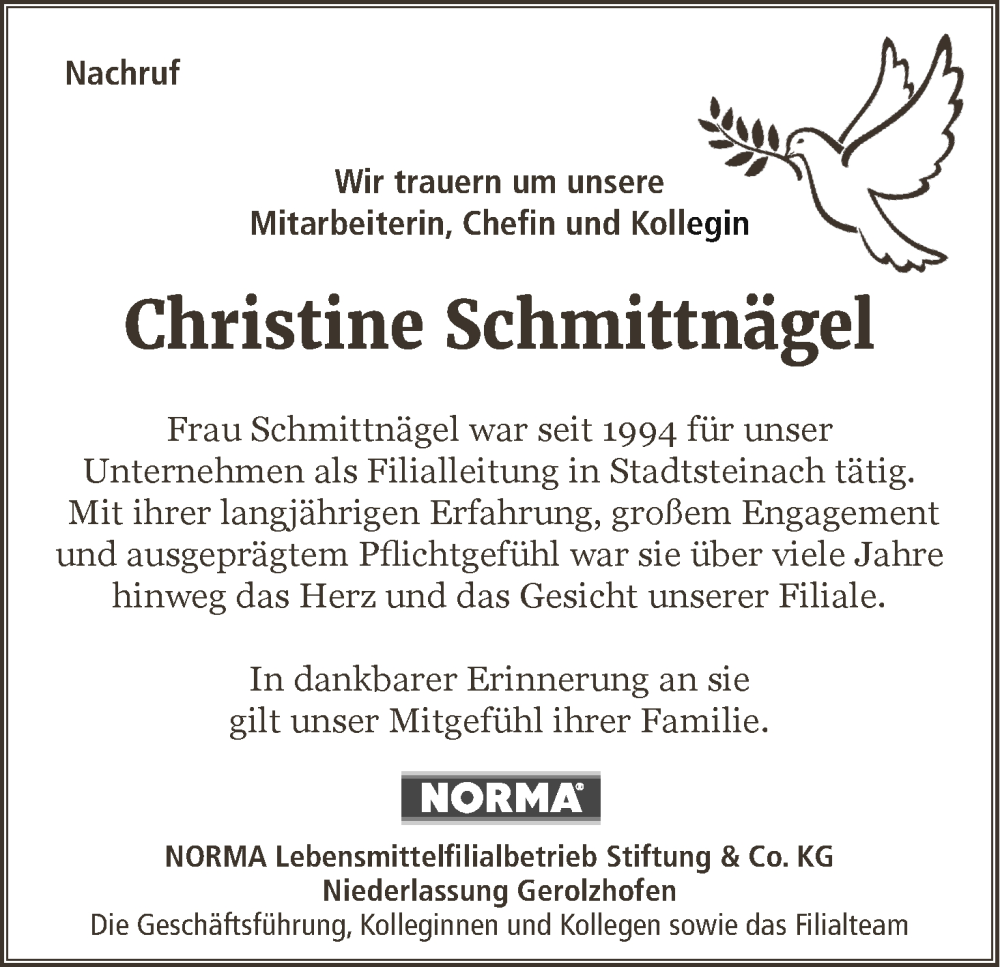  Traueranzeige für Christine Schmittnägel vom 09.08.2025 aus MGO