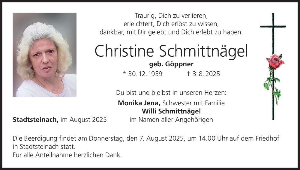  Traueranzeige für Christine Schmittnägel vom 06.08.2025 aus MGO