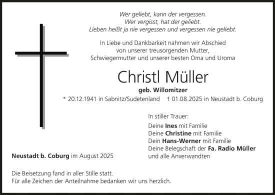 Anzeige von Christl Müller von MGO
