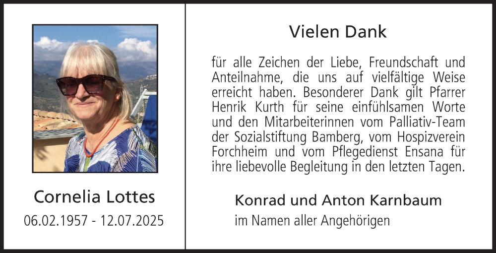  Traueranzeige für Cornelia Lottes vom 09.08.2025 aus MGO