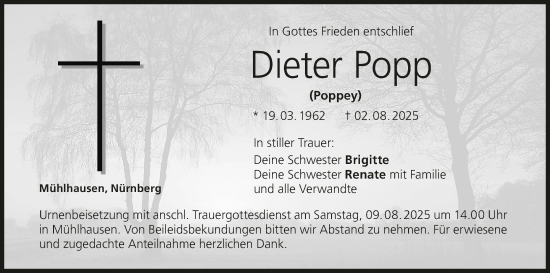 Anzeige von Dieter Popp von MGO