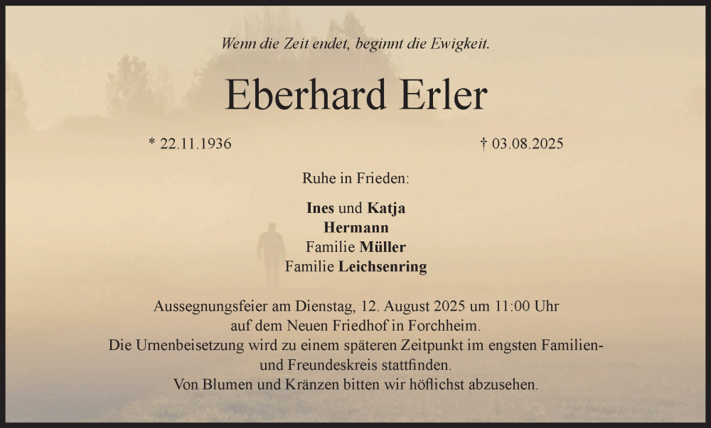  Traueranzeige für Eberhard Erler vom 09.08.2025 aus MGO