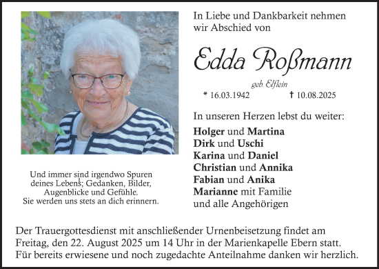 Anzeige von Edda Roßmann von MGO