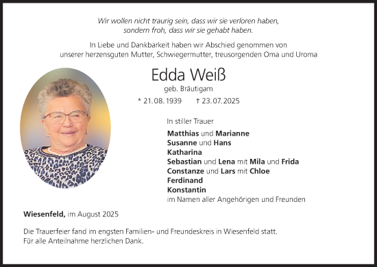 Anzeige von Edda Weiß von MGO