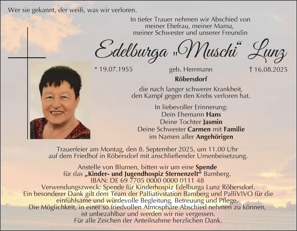  Traueranzeige für Edelburga Lunz vom 30.08.2025 aus MGO