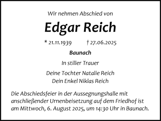 Anzeige von Edgar Reich von MGO