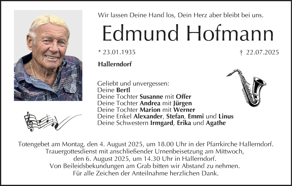  Traueranzeige für Edmund Hofmann vom 02.08.2025 aus MGO