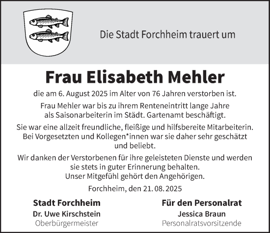 Anzeige von Elisabeth Mehler von MGO