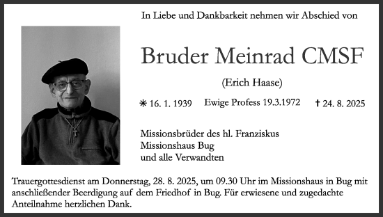 Anzeige von Erich Haase von MGO