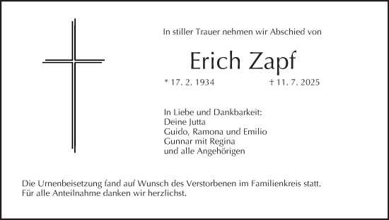 Anzeige von Erich Zapf von MGO