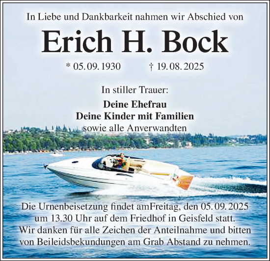 Anzeige von Erich H. Bock von MGO