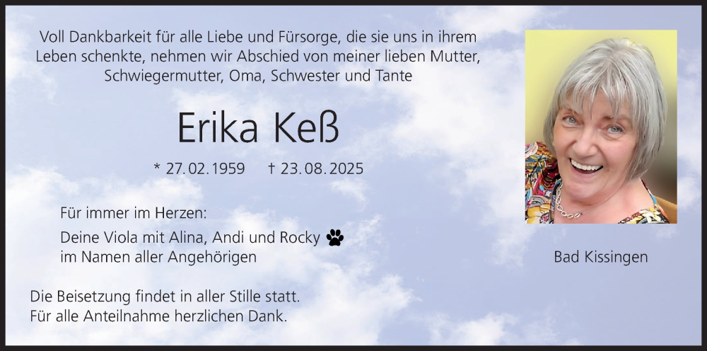  Traueranzeige für Erika Keß vom 30.08.2025 aus MGO