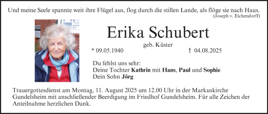 Anzeige von Erika Schubert von MGO