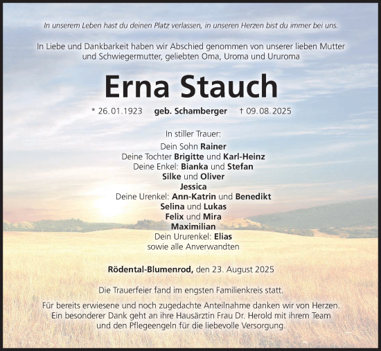 Anzeige von Erna Stauch von MGO
