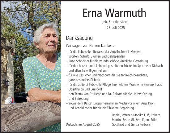 Anzeige von Erna Warmuth von MGO