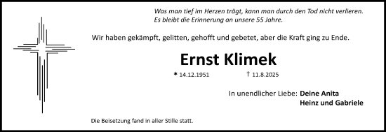 Anzeige von Ernst Klimek von MGO