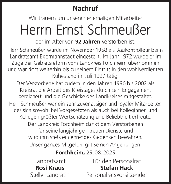 Anzeige von Ernst Schmeußer von MGO