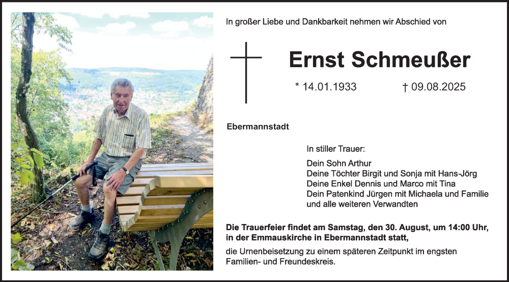  Traueranzeige für Ernst Schmeußer vom 23.08.2025 aus MGO