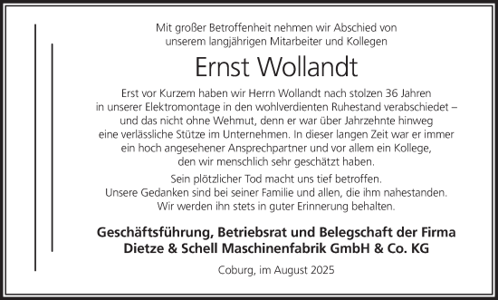 Anzeige von Ernst Wollandt von MGO