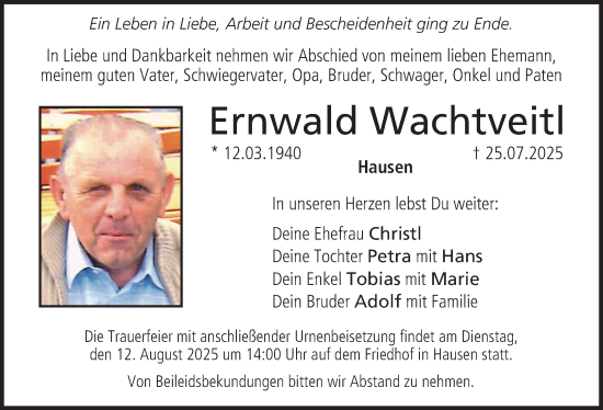 Anzeige von Ernwald Wachtveitl von MGO