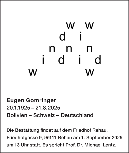 Anzeige von Eugen Gomringer von MGO